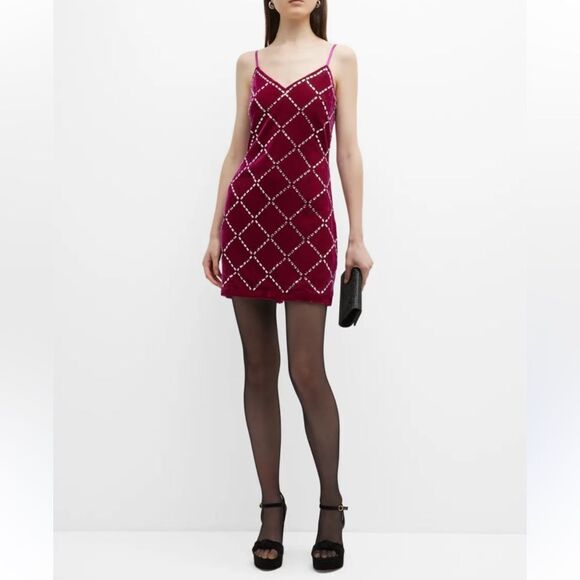 NWT Ramy Brook Omega Rhinestone Fuchsia Velvet Mini Dress Large - Picture 12 of 12